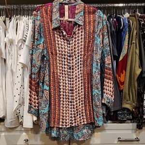 Vibrant Paisley and Stripe Button-Up Shirt With Contrasting Yoke